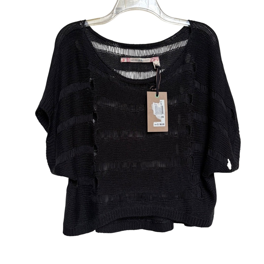Chelsea &‎ Violet Womens Black Open Knit Boxy Dolman Sweater Top XS Festival New